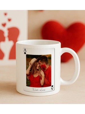 Bk Gift Kişiye Özel Aşkımızın Ası Fotoğraflı Iskambil Tasarımlı Beyaz Kupa Bardak-3, Sevgiliye Hediye, Eşe Hediye