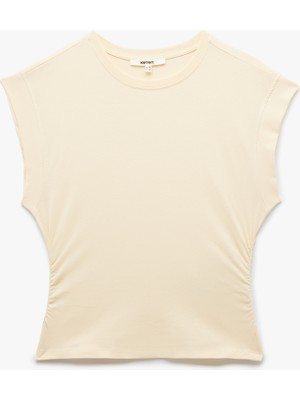 Koton Pamuklu Drape Detaylı Bisiklet Yaka Kolsuz Tişört