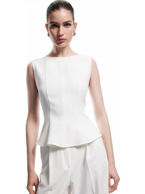 Koton Bisiklet Yaka Basic Kolsuz Peplum Bluz