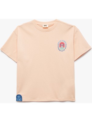 Koton Pamuklu Etiket Detaylı Kısa Kollu Bisiklet Yaka Baskılı Tişört