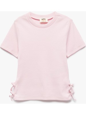 Koton Ribanalı Kısa Kollu Bisiklet Yaka Pamuklu Fiyonklu Tişört