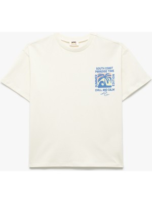 Koton Pamuklu Baskılı Kısa Kollu Bisiklet Yaka Tişört