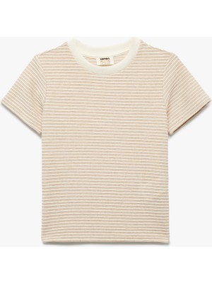 Koton Kısa Kollu Bisiklet Yaka Çizgili Tişört