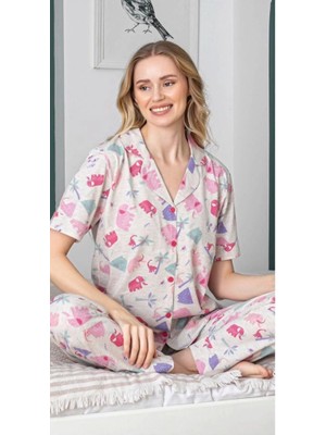 Alissa 6258 Kadın Fil Desenli Patlı Pijama Takımı