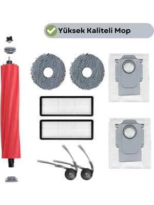 Roborock Qrevo L Uyumlu Ana Fırça, Hepa Filtre  Mop  Yan Fırça Toz Torbası Seti 9 Parça