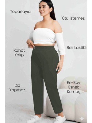 Yüksek Kalite Siyah Büyük Beden Bayan Yüksek Bel Çelik Örme En-Boy Likralı Dar Paça Pantolon