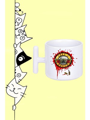 Guns N Roses Rock Müzik Grup Tasarım Baskılı Beyaz T Sap Kupa Bardak