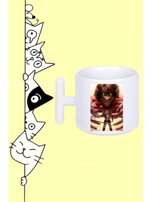 Eren Yeager Karakter Anime Attack On Titan Tasarım Baskılı Beyaz T Sap Kupa Bardak