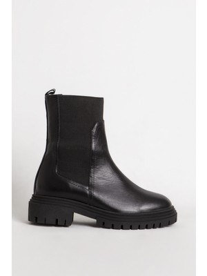 Dericlub Kadın Kalın Taban Esnek Yan Bantlı Casual Bot Gerçek Deri 6695 Siyah