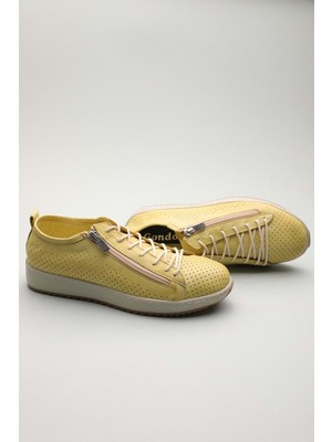 Gondol Hakiki Deri Günlük Rahat Fermuarlı Yazlık Ayakkabı ZX.2403 - Sarı - 39 Sarı