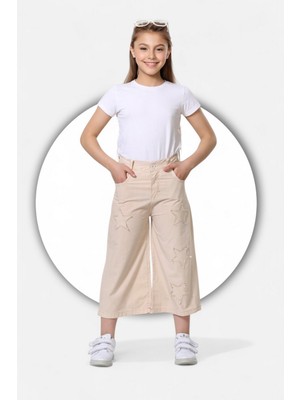 Modi Clas % 100 Pamuk-Paraşüt Kumaş-Yıldız Aplikeli-Yarım Lastikli-Kız Çocuk Bermuda