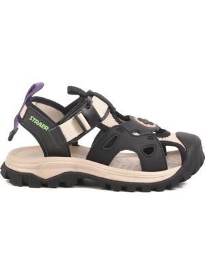 Siyah Cırtlı Hafif Unisex Çocuk Spor Sandalet 25Y614 F