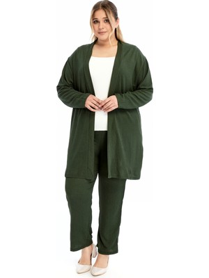 Laden Büyük Beden Kadın Yazlık Baharlık Bürümcük İnce Pantolon Hırka ikili Anne Takım