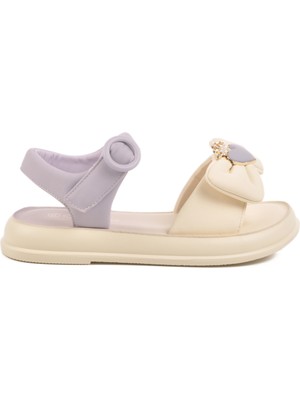 Lila Hafif Esnek Taşlı Kız Çocuk Sandalet 25Y600-5  F