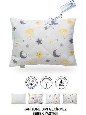 Vionel Home Kapitone Sıvı Geçirmez Bebek Yastığı | %100 Pamuk | Fermuarlı Tasarım |35X45 cm | Ay Yıldız Desen