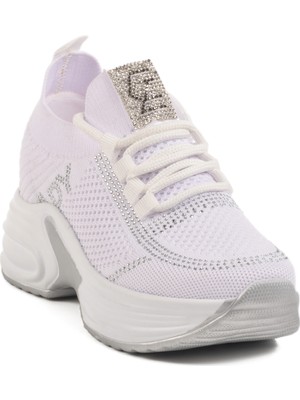 Beyaz Fileli Taşlı Kadın Spor Ayakkabı Lady 5002 Z