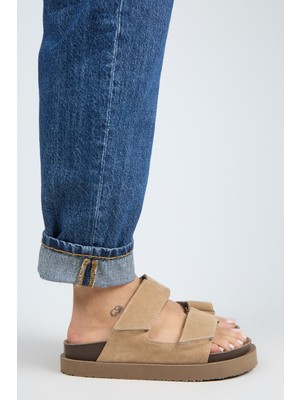 Vina Platform Kadın Deri Terlik Kum