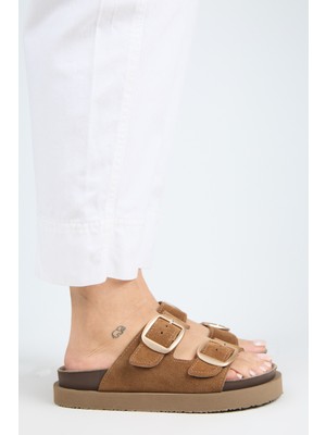 Irene Platform Deri Kadın Terlik Taba