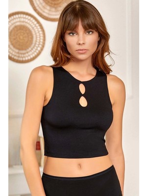 Berrak Kalın Askı Crop S-M Siyah 2123