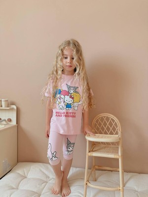Kız Çocuk Kısa Taytlı Hello Kitty Kuromi Basklı Pamuk Takım