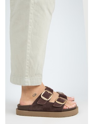 Irene Platform Deri Kadın Terlik Kahve