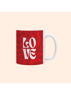 Love Kupa – Sevgililer Günü,desenli Hediyelik Porselen Bardak, Kahve ve Çay Kupası, Kırmızı Baskılı Kupa