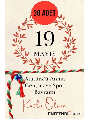 NF ND ENEFENDİ 30 Adet 19 Mayıs Tebrik Kartlı Nazar Boncuklu Marteniçka Bileklik Kırmızı Yeşil Beyaz Hediye Şans