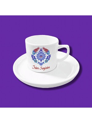 Kişiye Özel Osmanlı Çini Desen Tasarımlı Hediyelik Tekli Kahve Fincanı