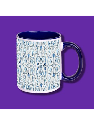 Kişiye Özel Çini Desen Baskılı Isim Yazı Yazılabilir Lacivert Kupa Bardak