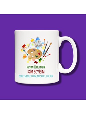 Öğretmenler Günü Kişiye Özel Resim Öğretmeni Tasarımlı Hediye Kupa Bardak