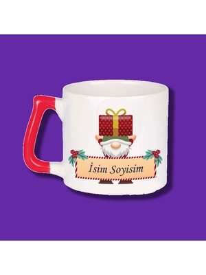 Kişiye Özel Resimli Yılbaşı Tasarım Isim Baskılı Kırmızı Kulplu Kupa Bardak