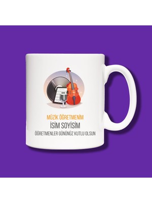 Öğretmenler Günü Kişiye Özel Müzik Öğretmeni Tasarımlı Hediye Kupa Bardak
