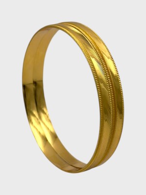 Çelik 22 Ayar Altın Kaplama Desenli Kalın Ajda Bilezik - 2 Adet