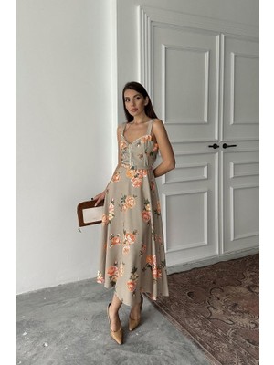 Passense Haki Ince Kemer Detaylı Elbise