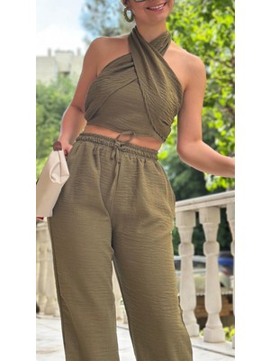 Kadın Haki Boyundan Bağlamalı Takım