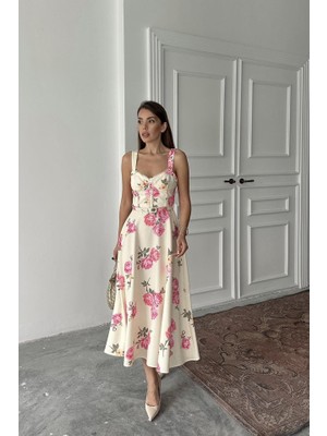 Passense Ekru Ince Kemer Detaylı Elbise