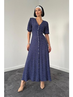 Passense Lacivert Arka ve Bel Ucu Gipeli Elbise
