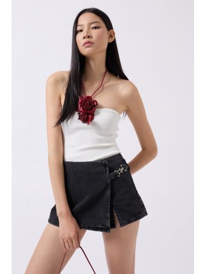 Gökyüzü Moda Kemer Detay Denim Şort Etek