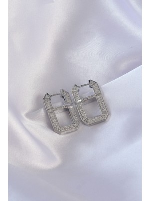 Vip Seri Pirinç Gümüş Renk Zirkon Taşlı Serenay Küpesi