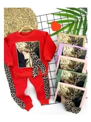 3-4-5-6 Yaş Lepoar Tokalı Leopar Şerit 2li Kız Çocuk Takımı