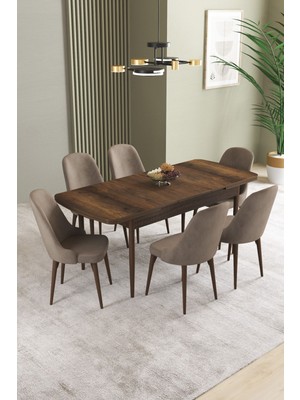 Ikon Barok Desen 80X132 Mdf Açılabilir Mutfak Masası Takımı 6 Adet Sandalye