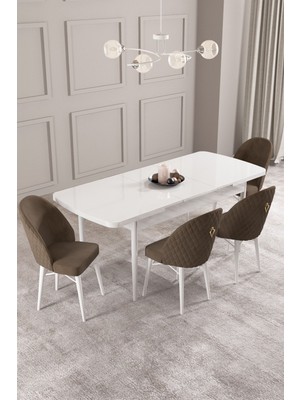 Calvin Beyaz 80X132 Mdf Açılabilir Mutfak Masası Takımı 4 Adet Sandalye