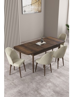 Milas Barok Desen 80X132 Mdf Açılabilir Yemek Masası Takımı 4 Adet Sandalye
