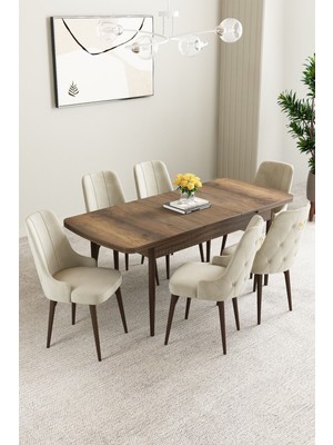 Mabel Barok Desen 80X132 Mdf Açılabilir Mutfak Masası Takımı 6 Adet Sandalye