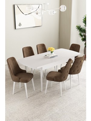 Mabel Beyaz 80X132 Açılabilir Yemek Odası Takımı 6 Adet Sandalye