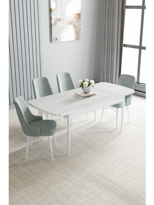 Jusie Beyaz 80X132 Açılabilir Yemek Odası Takımı 4 Adet Sandalye