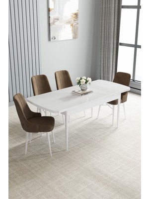 Jusie Beyaz 80X132 Açılabilir Mutfak Masası Takımı 4 Adet Sandalye