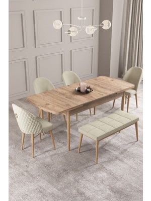 Calvin Atlantik 80X132 Mdf Açılabilir Mutfak Masası Takımı 4 Sandalye, 1 Bench