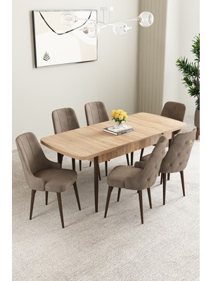 Clara Meşe Desen 80X132 Açılabilir Yemek Odası Takımı 6 Adet Sandalye