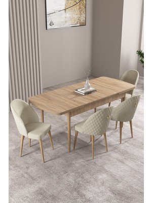 Milas Meşe Desen 80X132 Mdf Açılabilir Mutfak Masası Takımı 4 Adet Sandalye